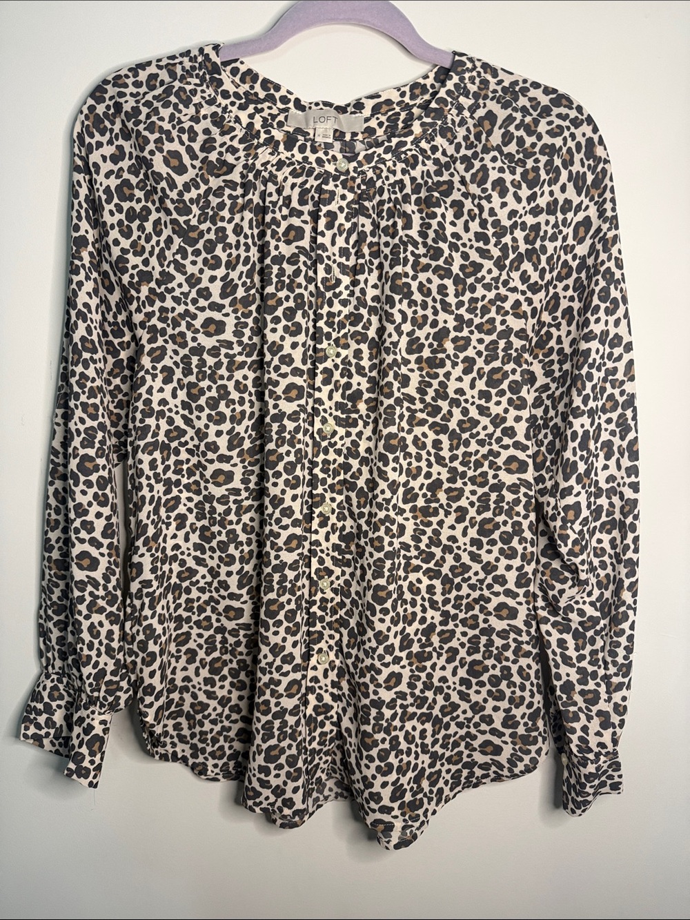 LOFT Leopard Print Button-Front Blouse in Taupe and Black